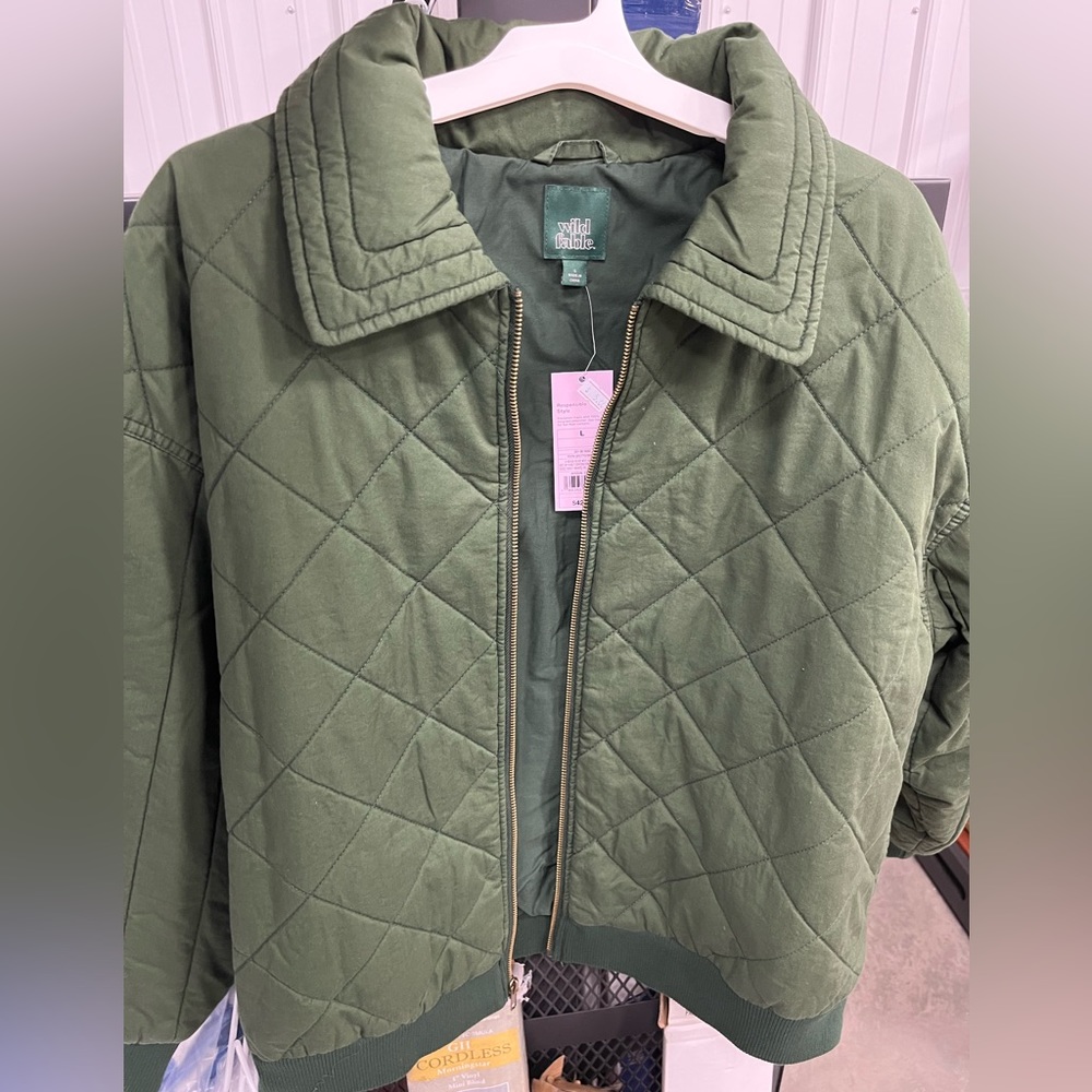 Green Quilted Woven Bomber Jacket